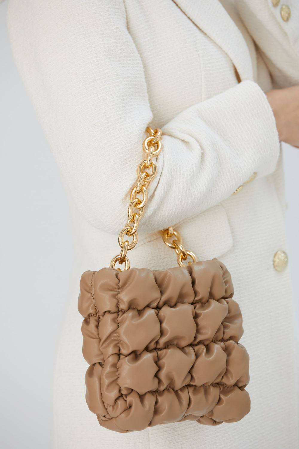 Belissh Women's 3d Quilted Vegan Leather Hand Bag in Nude