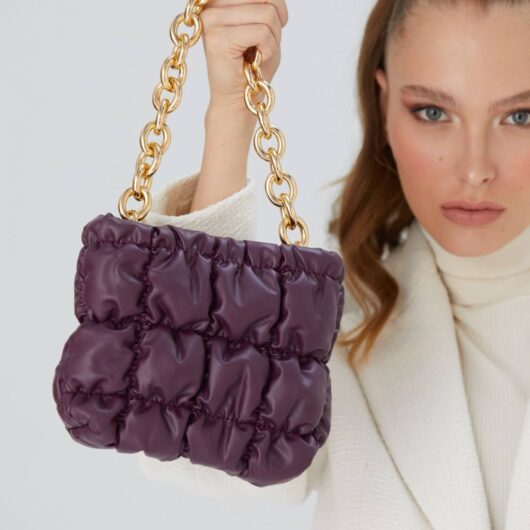 Belissh Women's 3d Quilted Vegan Leather Hand Bag in Plum