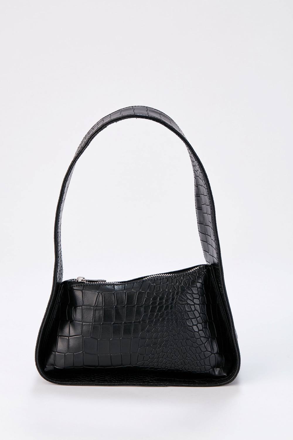 Belissh Women's Asymmetric Croc Baguette Bag in Black