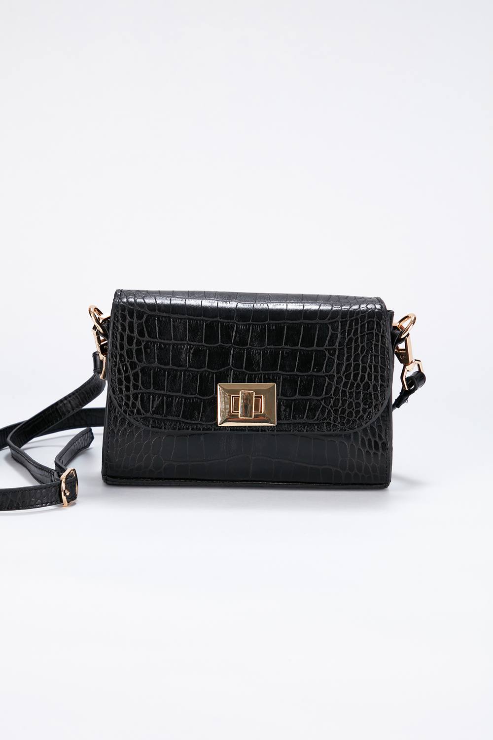 Belissh Women's Croc Vegan Leather Mini Crossbody Bag in Black