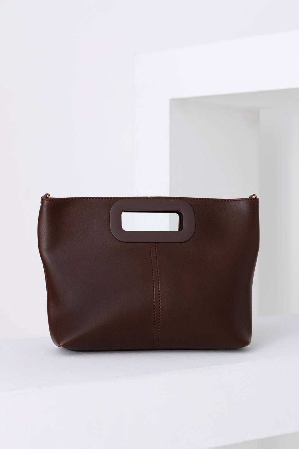 Belissh Women's Mini Crossbody Bag With Metal Handle Detail in Burgundy