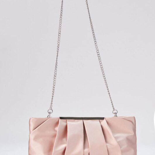 Belissh Women's Pleated Satin Clutch Bag in Nude