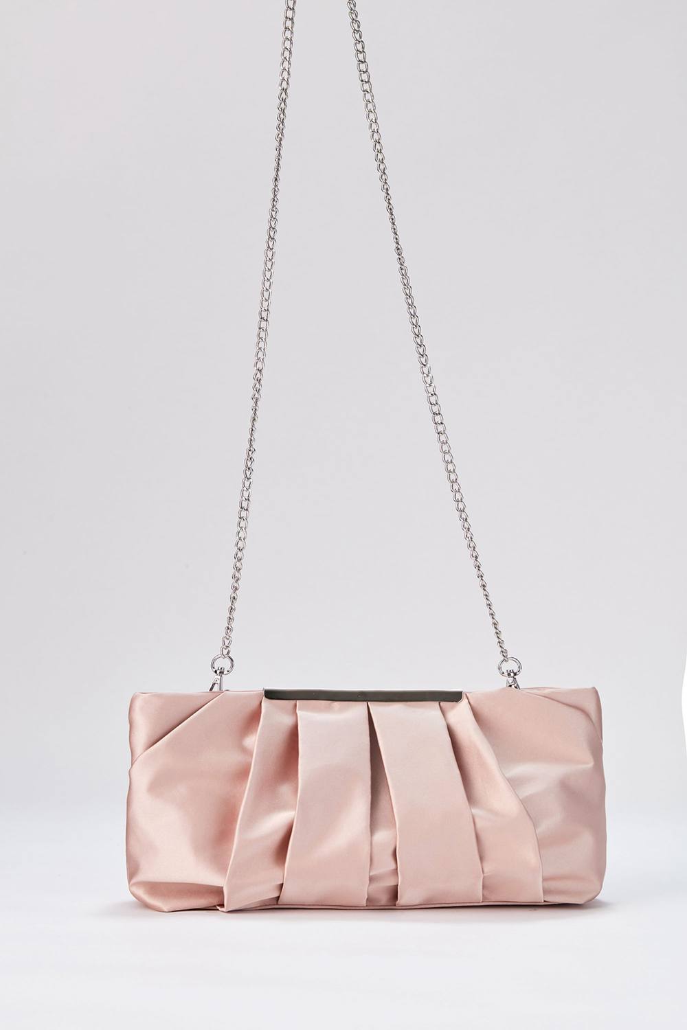 Belissh Women's Pleated Satin Clutch Bag in Nude