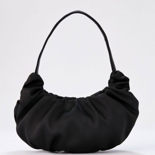 Belissh Women's Pleated Satin Shoulder Bag in Black