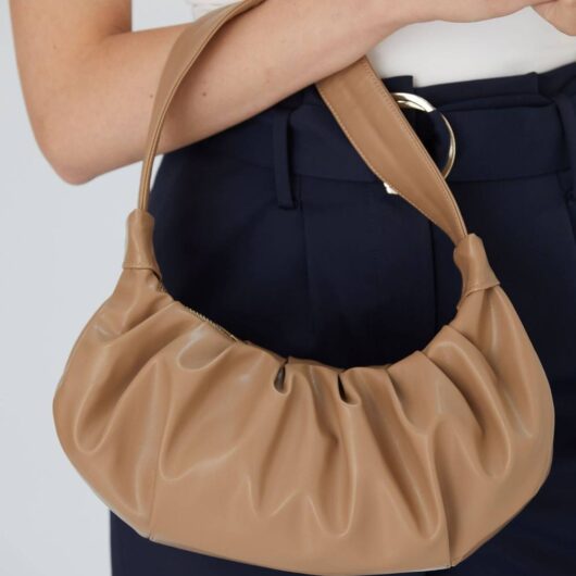 Belissh Women's Pleated Vegan Leather Shoulder Bag in Nude
