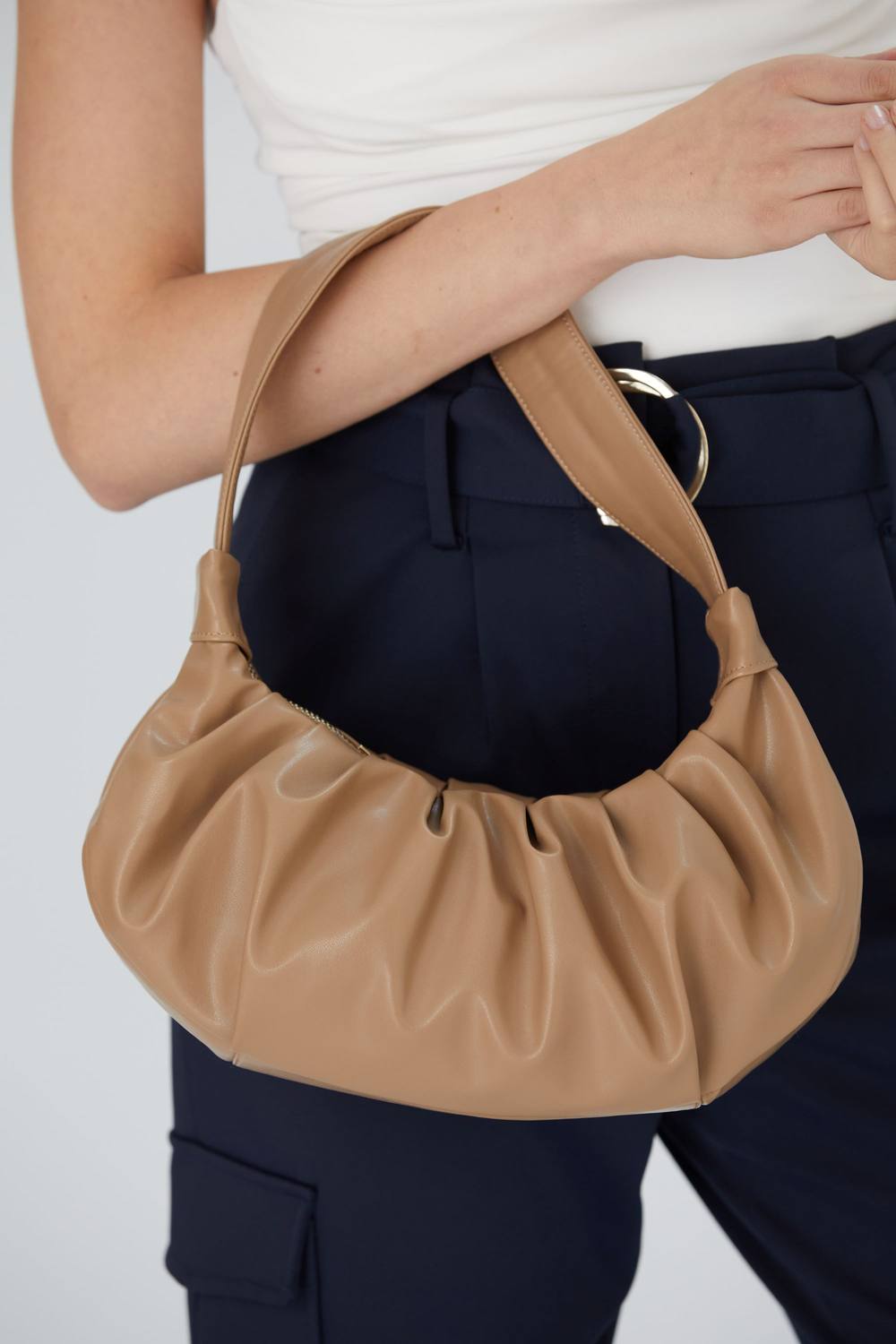 Belissh Women's Pleated Vegan Leather Shoulder Bag in Nude