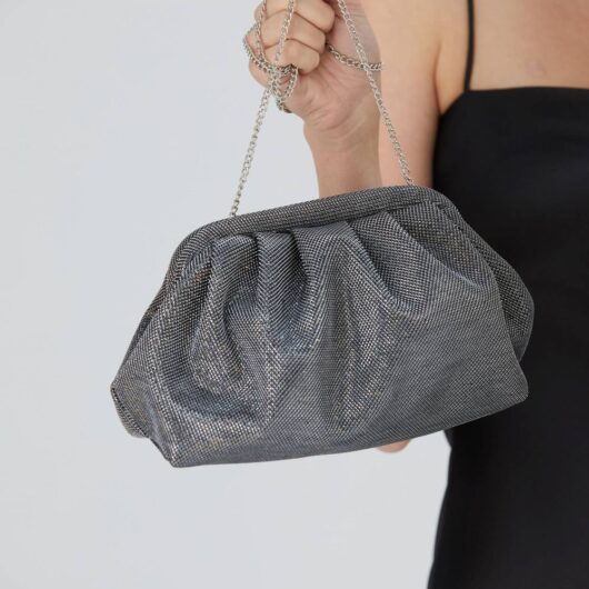 Belissh Women's Shimmery Pouch Crossbody Bag in Silver