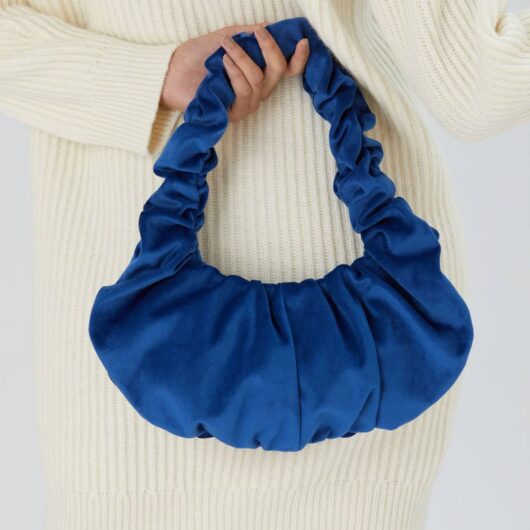 Belissh Women's Velvet Croissant Hand Bag in Navy