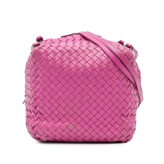 Bottega Veneta Women's Preloved Intrecciato Crossbody Woven Leather Crossbody Bag in Pink