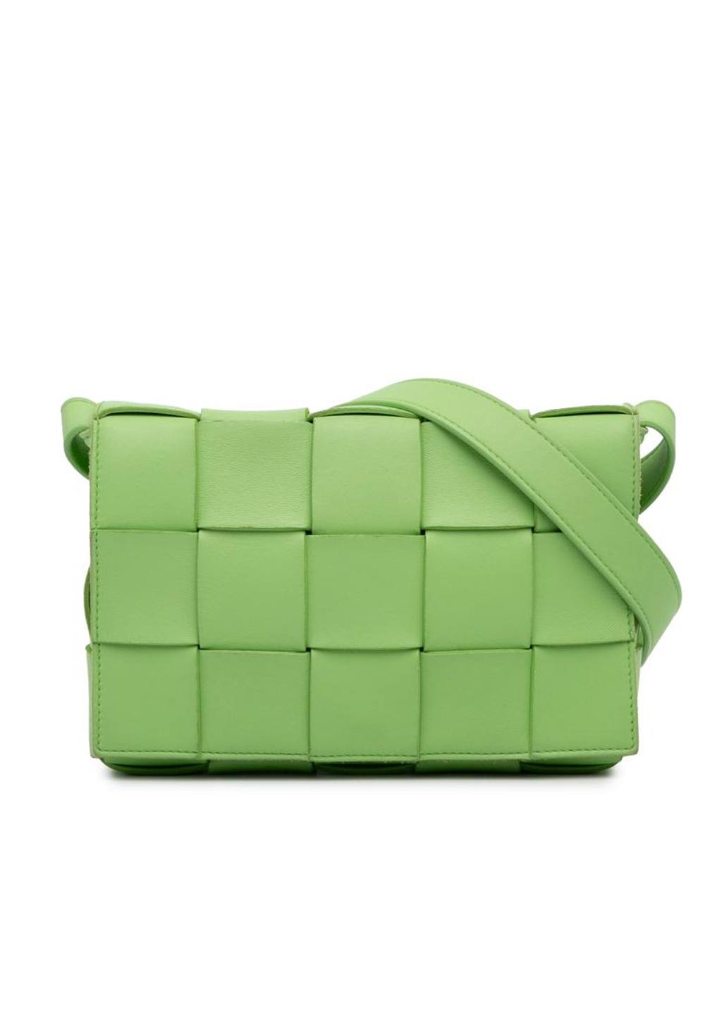 Bottega Veneta Women's Preloved Woven Design Leather Crossbody Bag with Adjustable Shoulder in Green