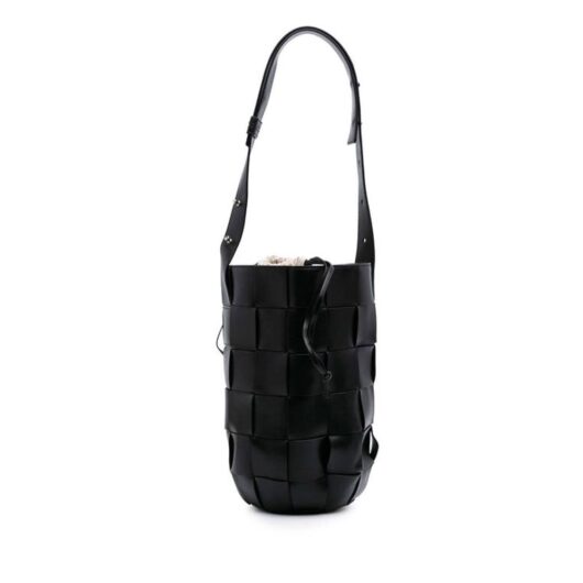 Bottega Veneta Women's Preloved Woven Leather Bucket Bag in Black
