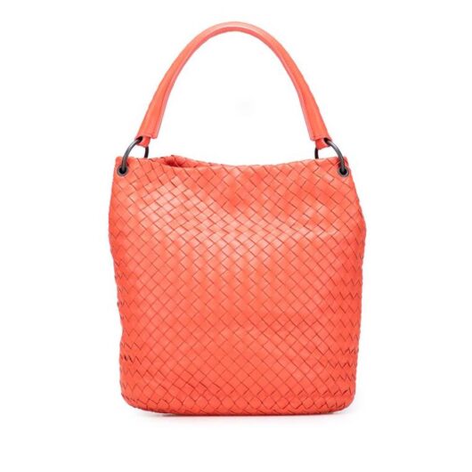 Bottega Veneta Women's Preloved Woven Leather Bucket Bag in Orange