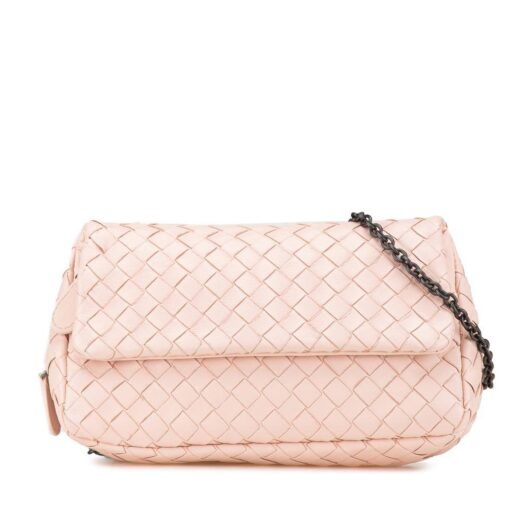 Bottega Veneta Women's Preloved Woven Leather Crossbody Bag in Pink