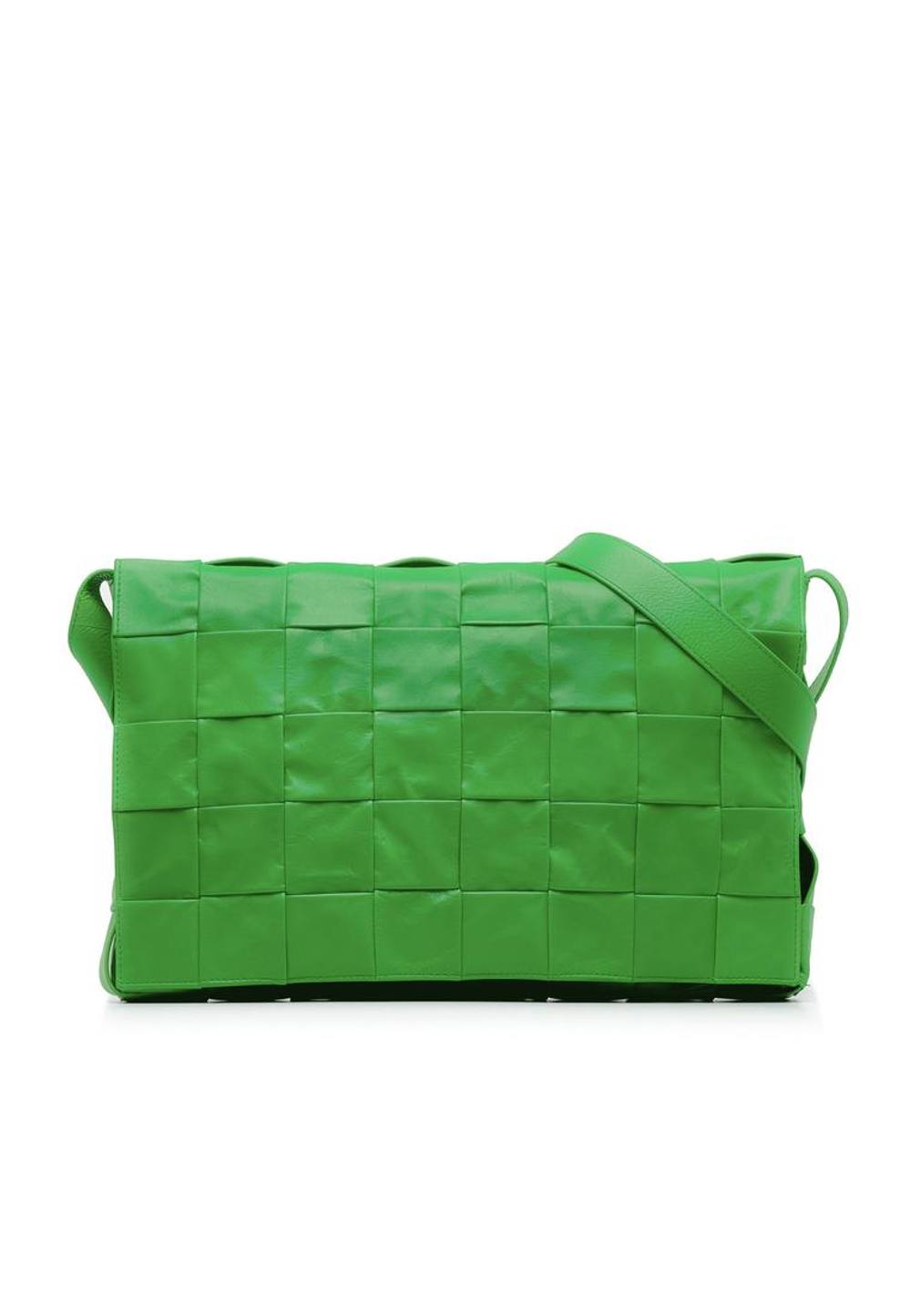 Bottega Veneta Women's Preloved Woven Leather Crossbody Bag with Shoulder Strap in Green