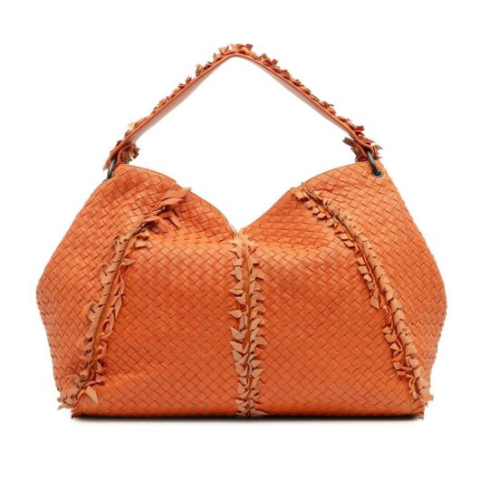 Bottega Veneta Women's Preloved Woven Leather Shoulder Bag Hobo Bag in Orange