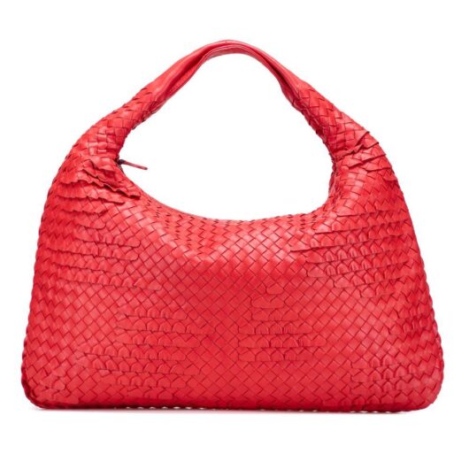 Bottega Veneta Women's Preloved Woven Leather Shoulder Bag Hobo Bag in Red