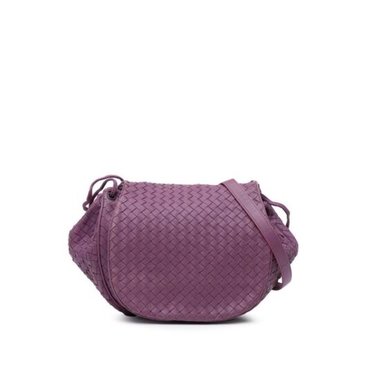 Bottega Veneta Women's Preloved Woven Leather Shoulder Bag with Adjustable Strap in Purple