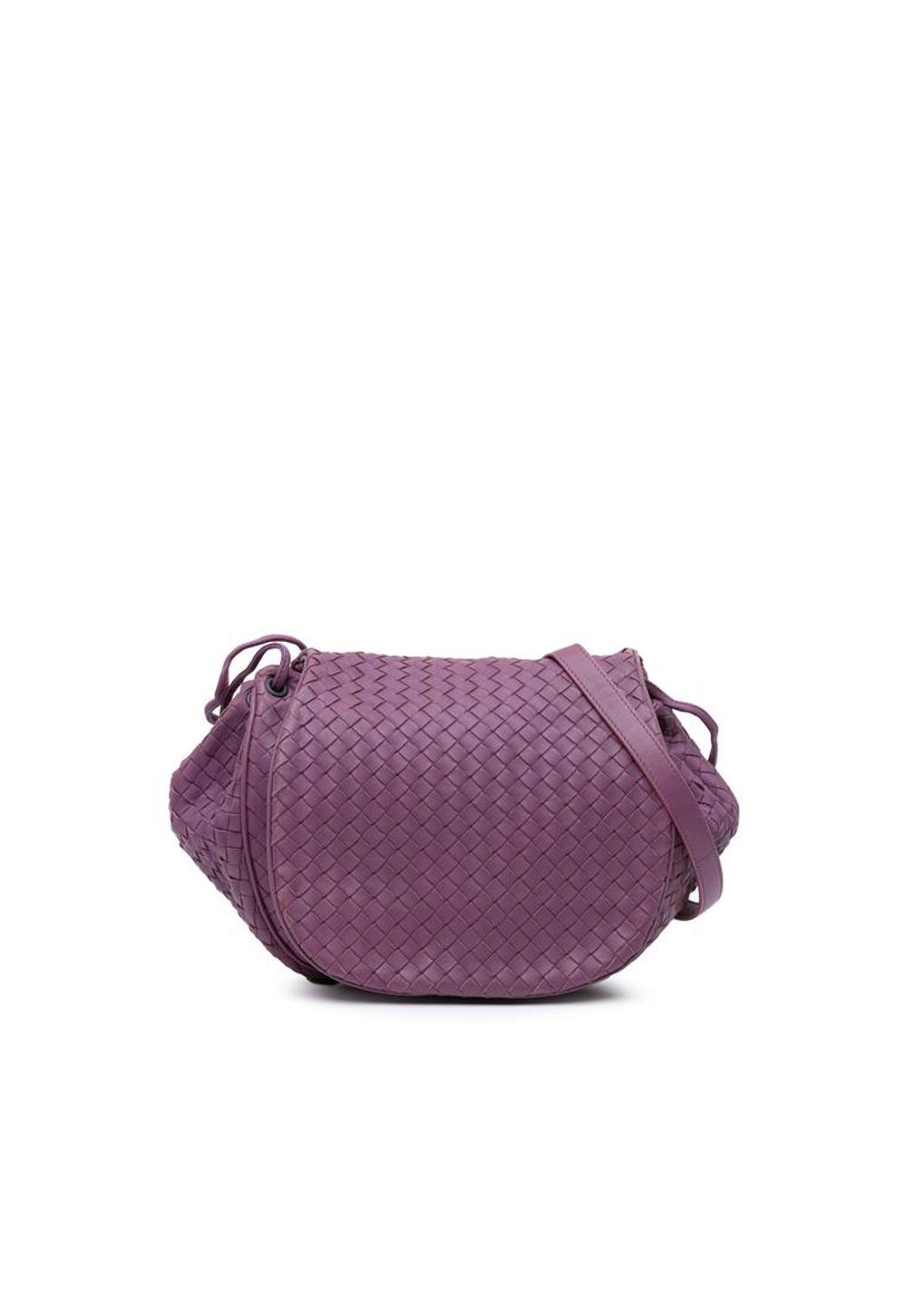 Bottega Veneta Women's Preloved Woven Leather Shoulder Bag with Adjustable Strap in Purple