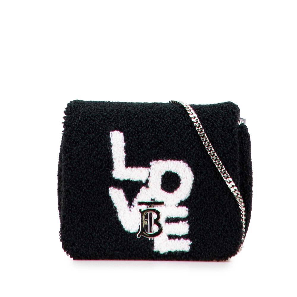 Burberry Women's Preloved Stylish Embellished Boucle Crossbody Bag with Chain Strap in Black