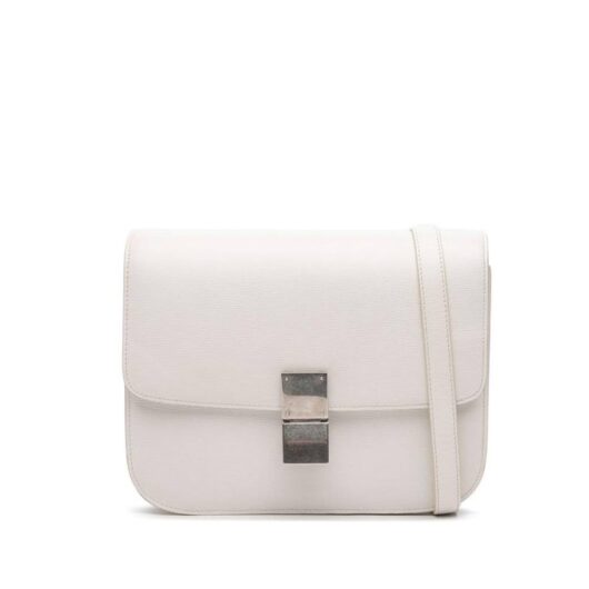 Celine Women's Preloved Leather Shoulder Bag Crossbody Bags in White