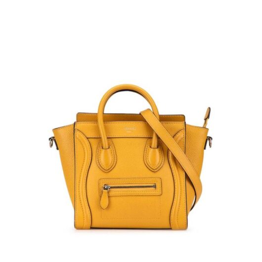 Celine Women's Preloved Nano Luggage Tote Yellow Leather Satchel Bag