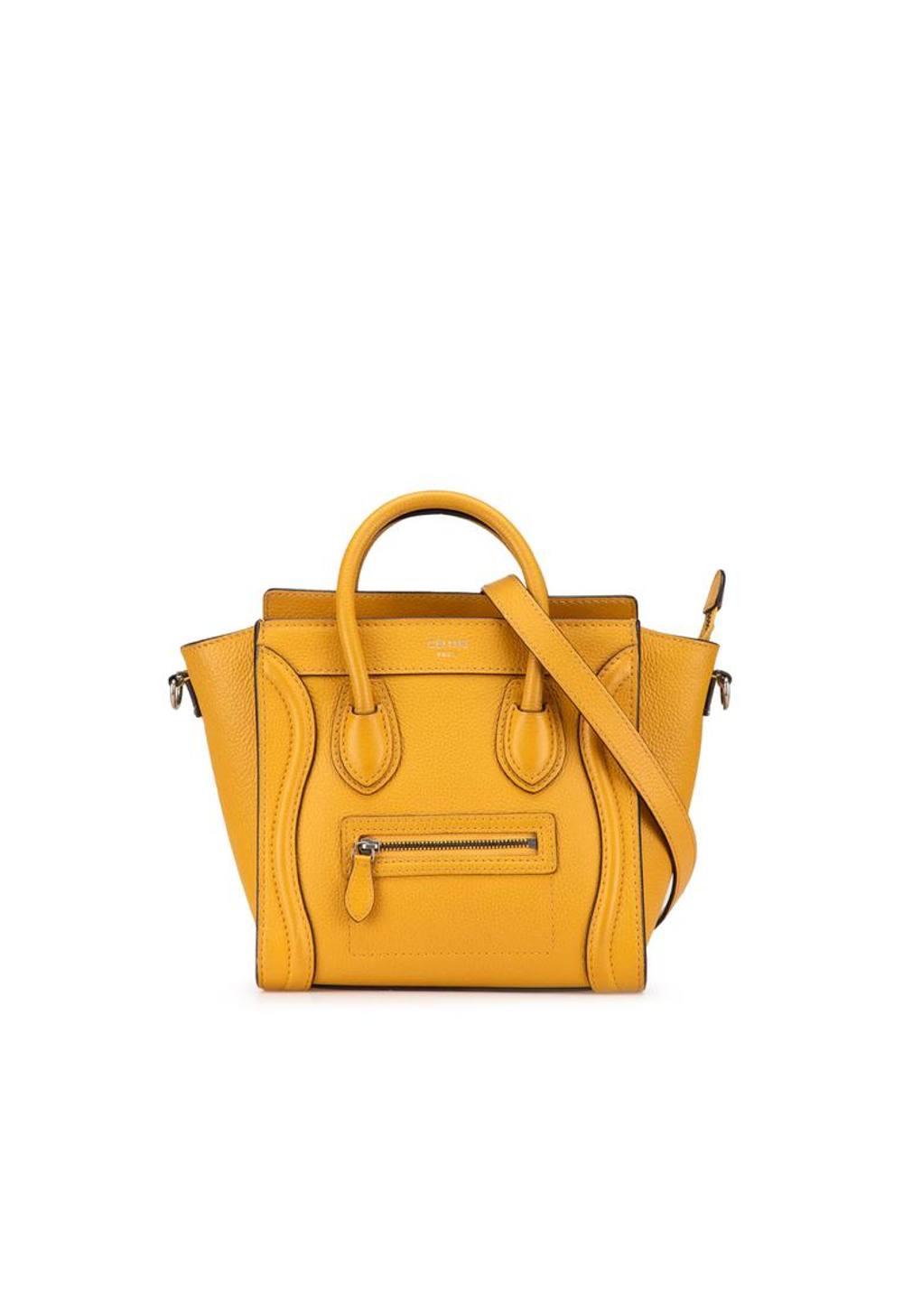 Celine Women's Preloved Nano Luggage Tote Yellow Leather Satchel Bag
