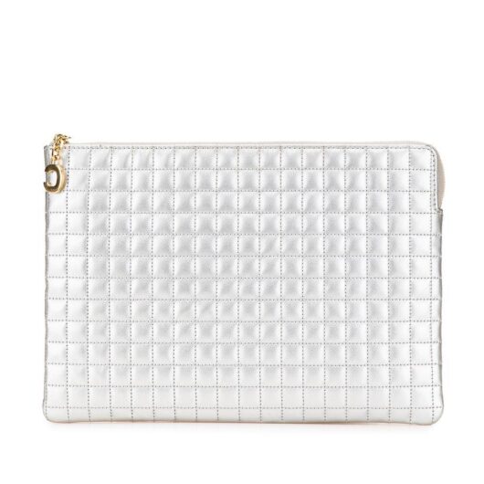 Celine Women's Preloved Quilted Leather Clutch Bag Clutches in Silver