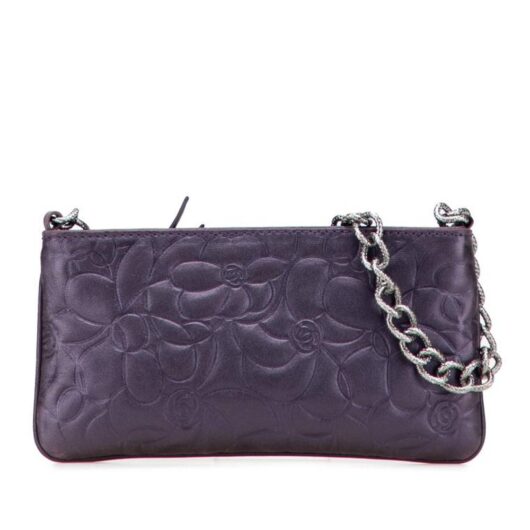 Chanel Women's Preloved Embossed Floral Design Bag with Chain Strap Accessory in Purple