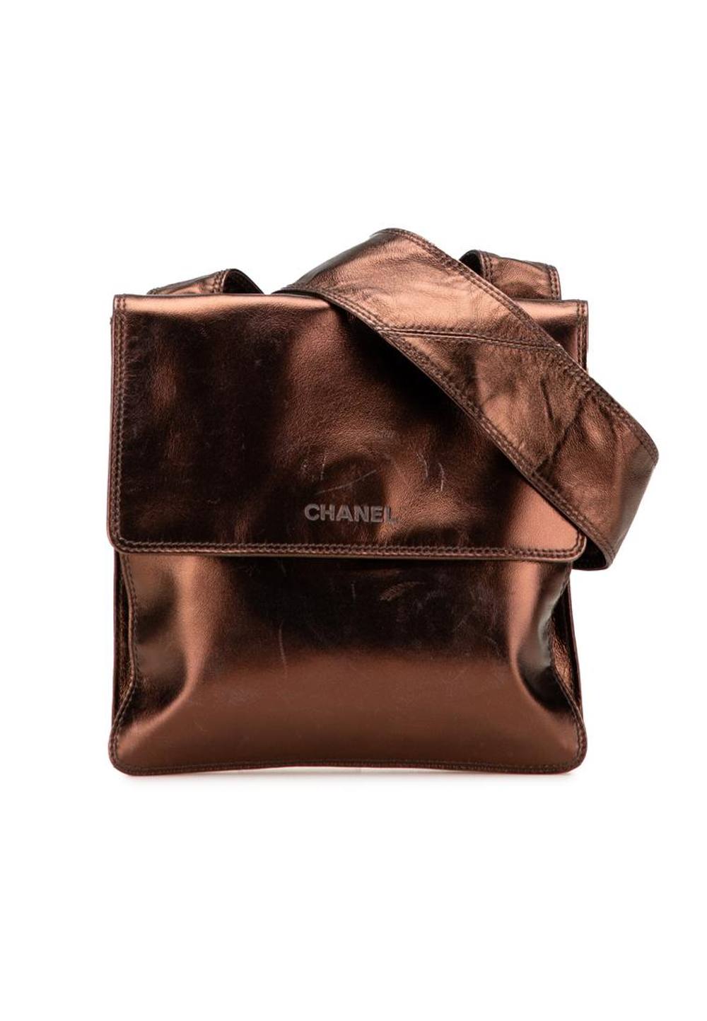 Chanel Women's Preloved Leather Crossbody Bag with Flap Closure and Adjustable Strap in Brown