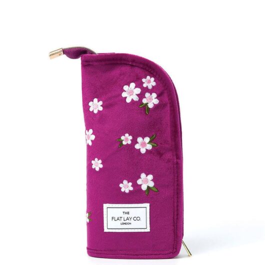 Debenhams Unisex Brush Holder in Embroidered Daisy Plum Velvet
