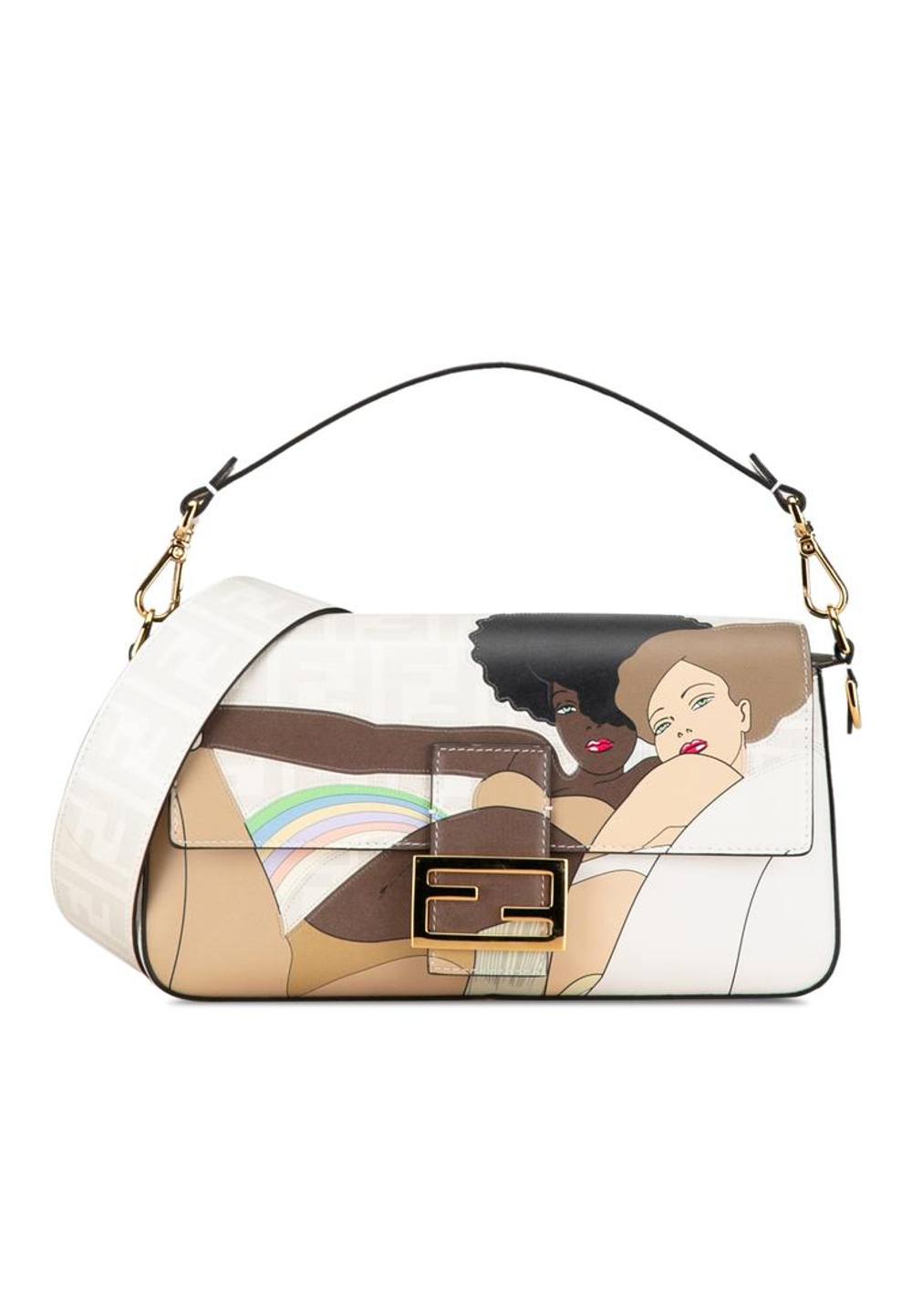 Fendi Women's Preloved Baguette Two Illustration Satchel in White