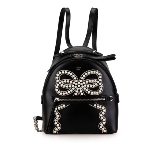Fendi Women's Preloved Embellished Leather Backpack Bag in Black