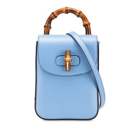 Gucci Women's Preloved Bamboo 1947 Small Shoulder Bag Satchel in Blue