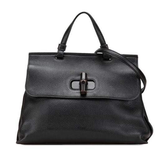 Gucci Women's Preloved Bamboo Top Handle Leather Bag Satchel in Black