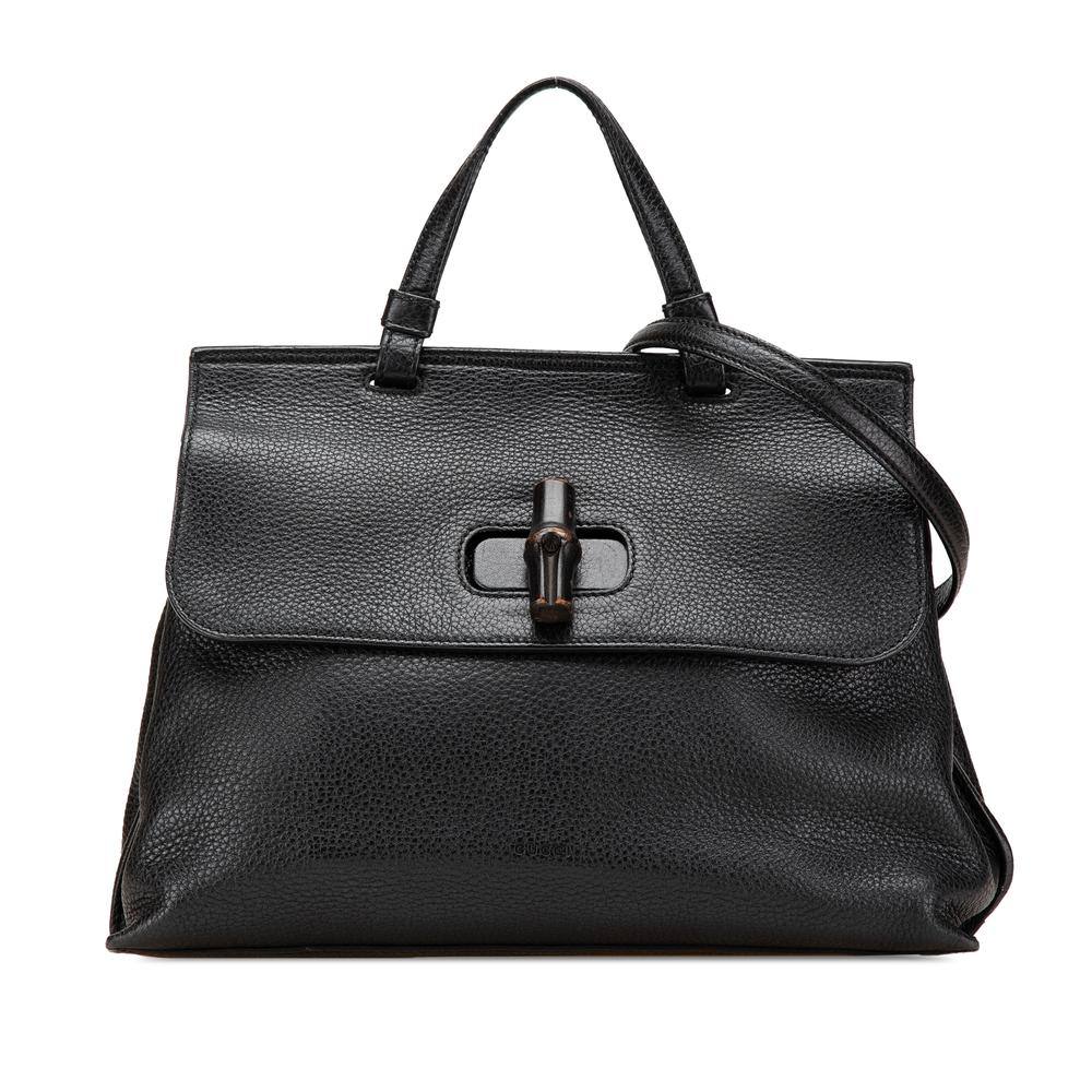 Gucci Women's Preloved Bamboo Top Handle Leather Bag Satchel in Black