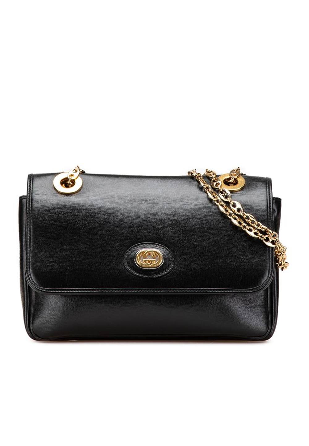 Gucci Women's Preloved Elegant Chain Shoulder Bag with Flap Closure Fashionable in Black