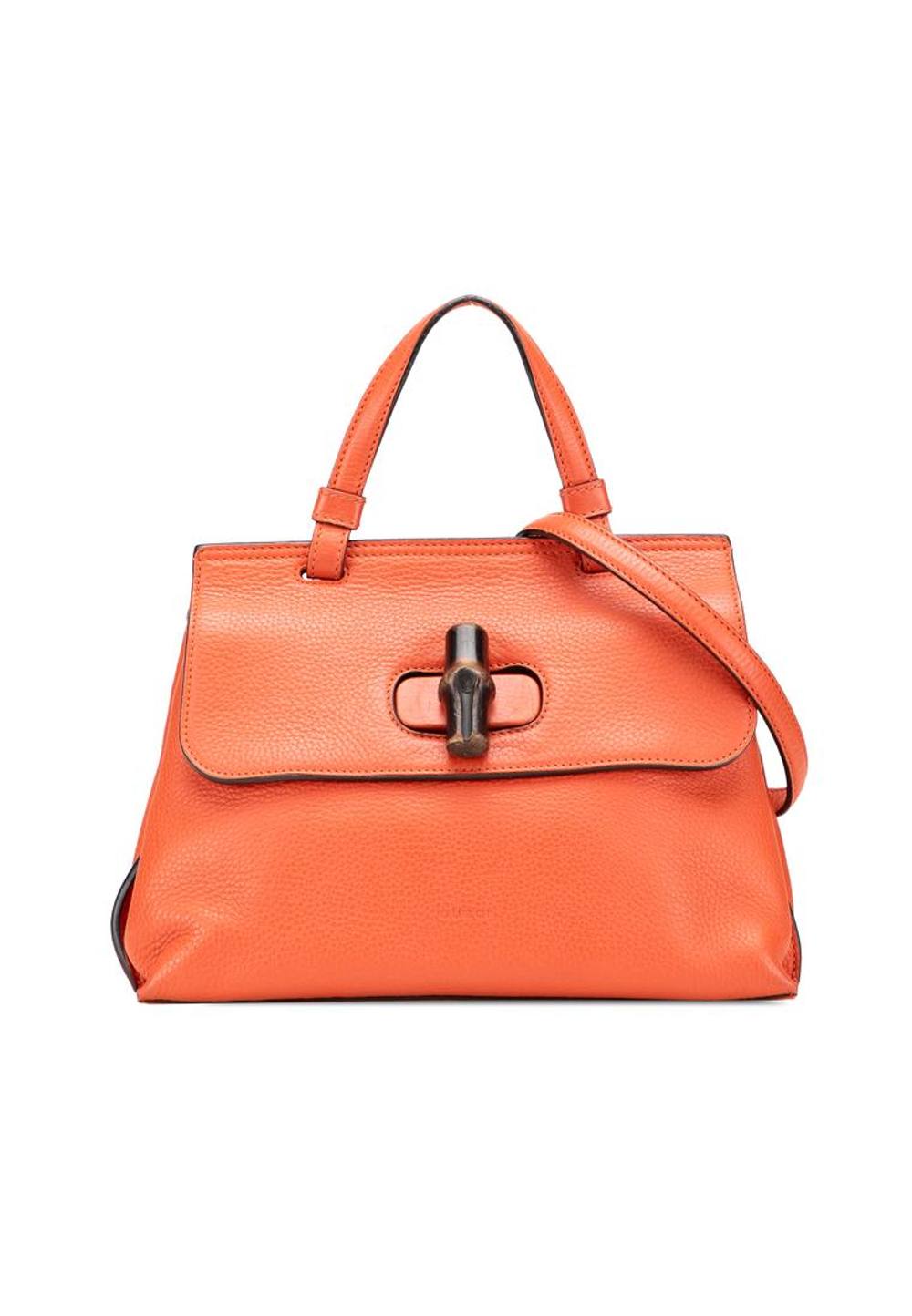 Gucci Women's Preloved Elegant Leather Handbag with Top Handle and Shoulder Strap in Orange