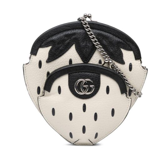 Gucci Women's Preloved Novelty Leather Coin Purse with Chain Crossbody Bags in White
