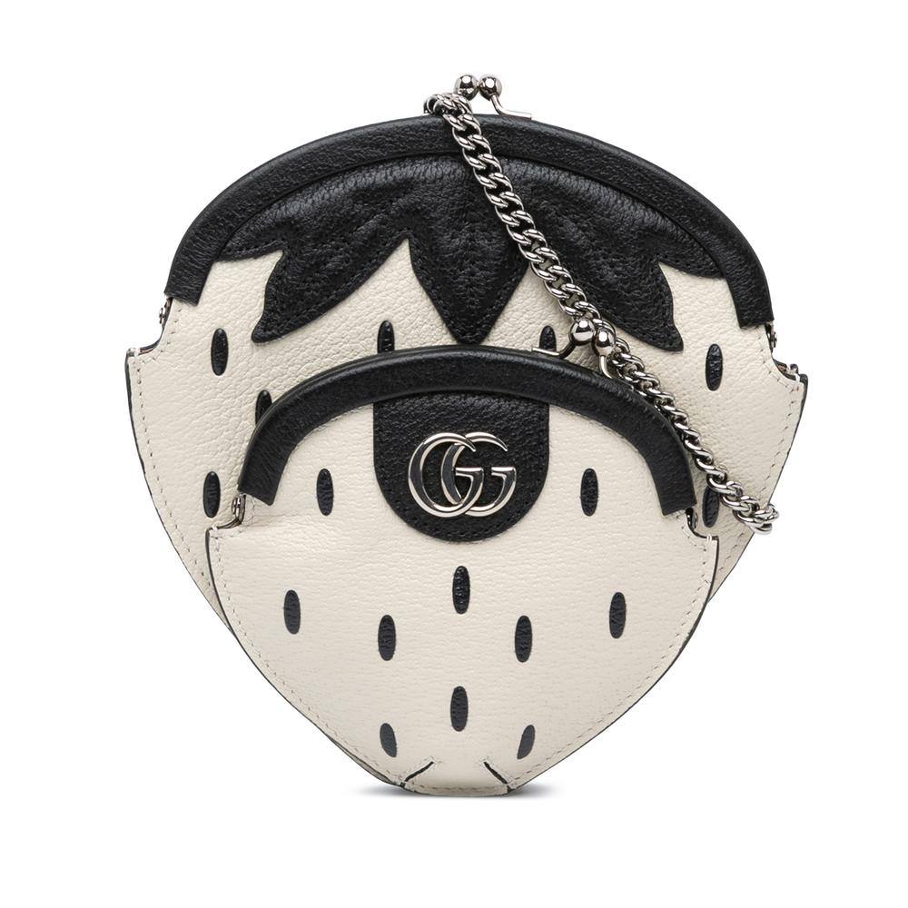 Gucci Women's Preloved Novelty Leather Coin Purse with Chain Crossbody Bags in White