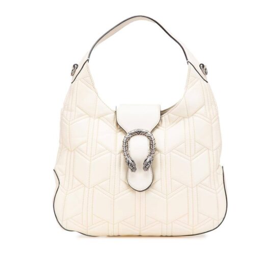 Gucci Women's Preloved Quilted Leather Shoulder Bag with Metal Detail in White