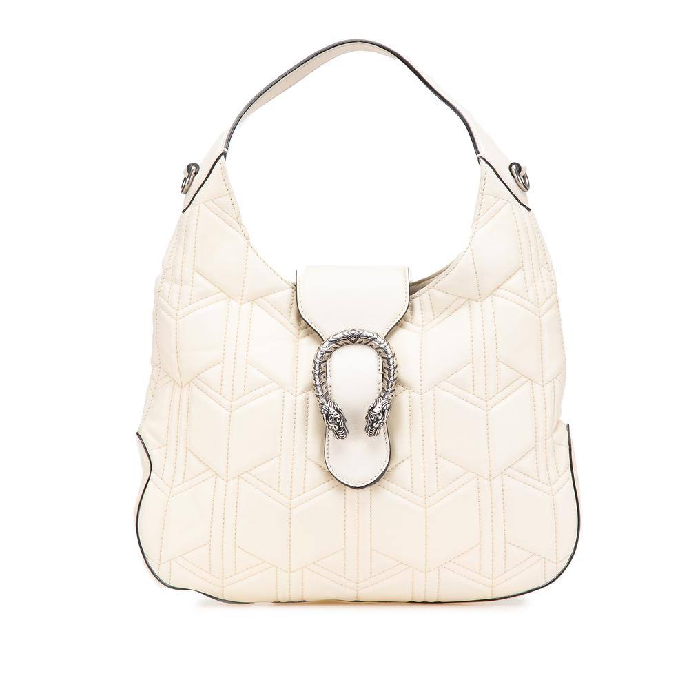 Gucci Women's Preloved Quilted Leather Shoulder Bag with Metal Detail in White