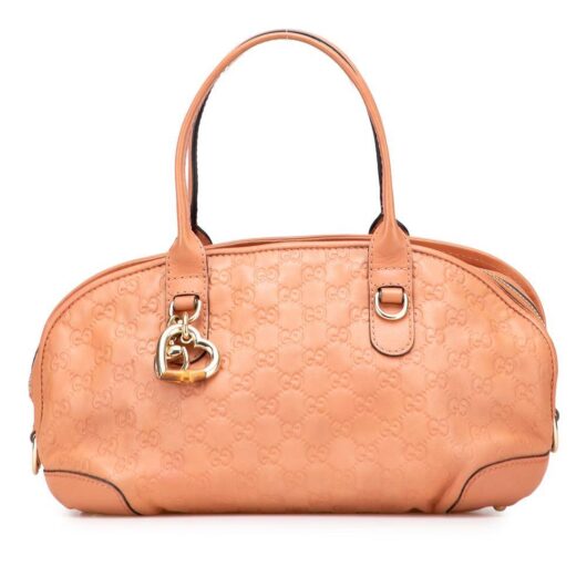 Gucci Women's Preloved Textured Leather Top Handle Satchel with Charm Accent Bag in Orange
