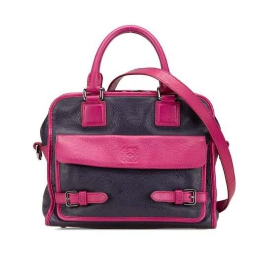 LOEWE Women's Preloved Leather Satchel Handbag Two Tone Design in Blue