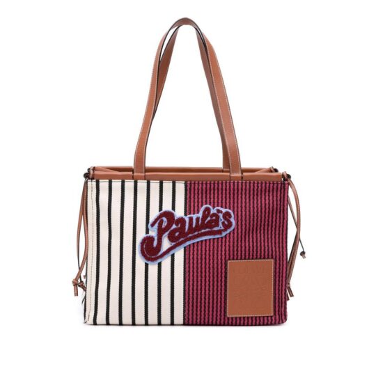 LOEWE Women's Preloved Paula Ibiza Tote Bag Striped Canvas in Red
