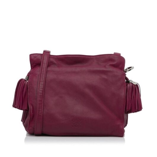 LOEWE Women's Preloved Tassel Detail Leather Shoulder Bag with Adjustable Strap in Pink