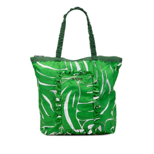 Miu Miu Women's Preloved Printed Fabric Tote Bag in Green