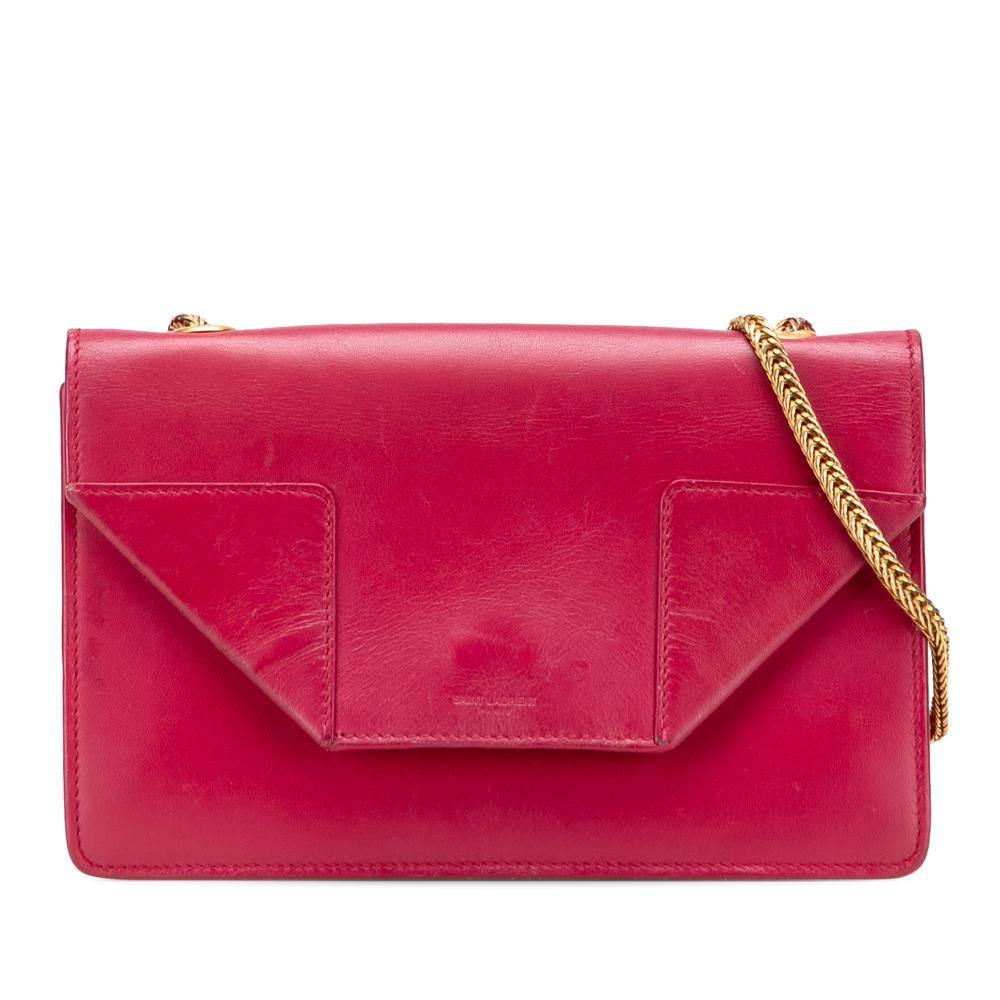 Saint Laurent Women's Preloved Elegant Leather Clutch with Chain Strap Versatile Handbag in Red