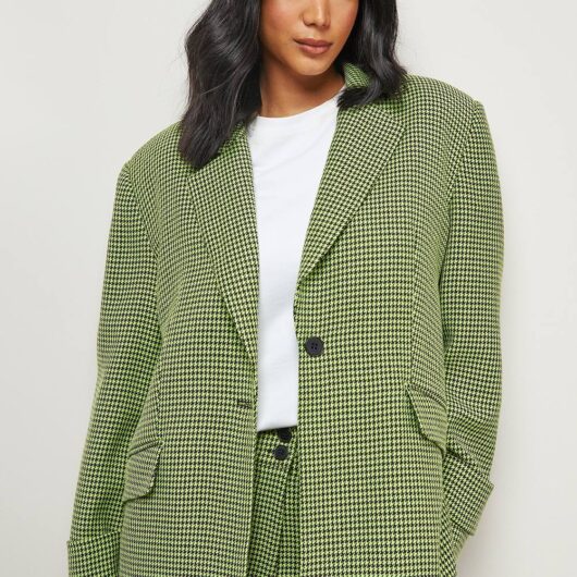 Warehouse Women's Lime Dogtooth Vented Back Blazer Co - ord | Size: 10