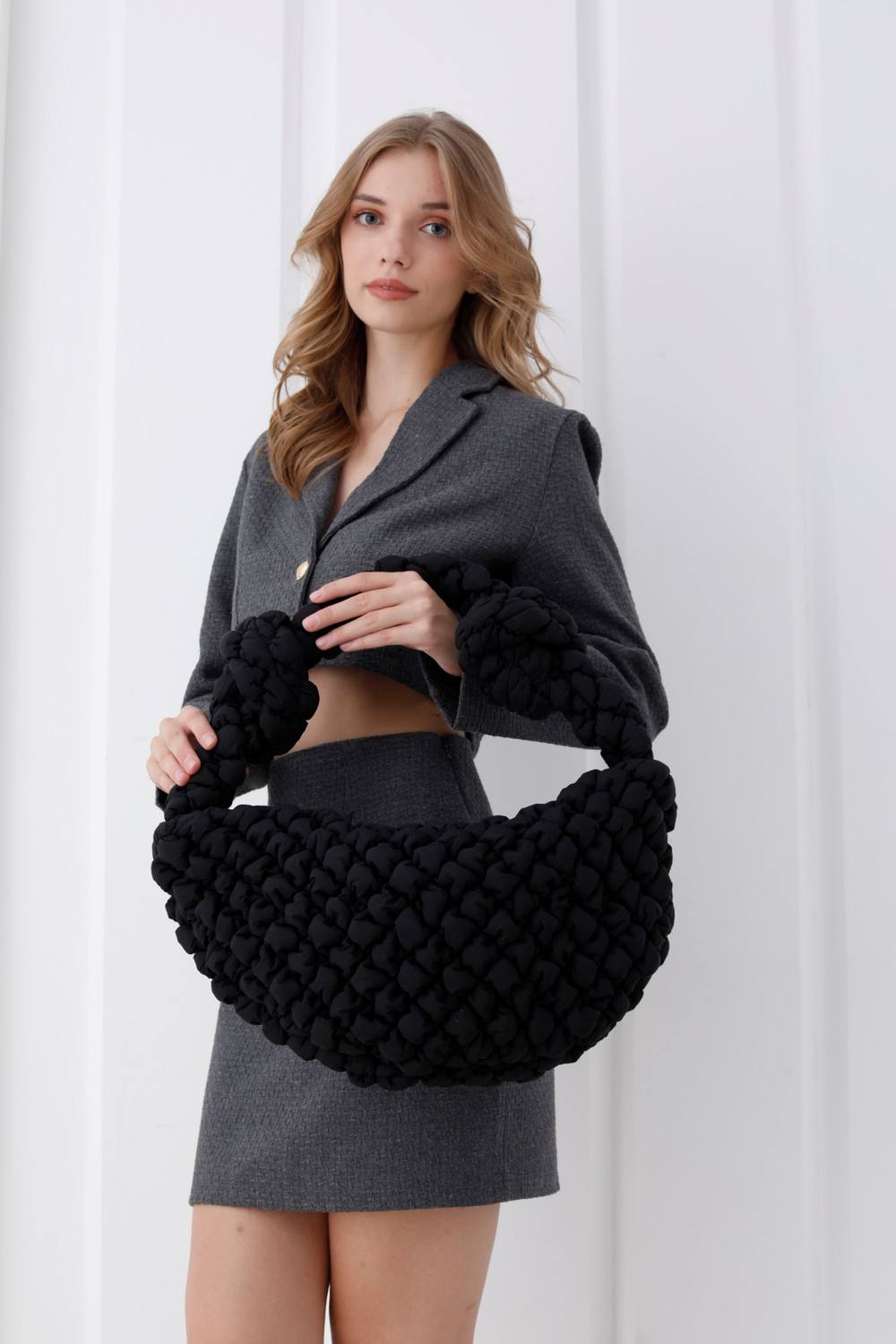 Belissh Women's 3d Quilted Nylon Shoulder Bag in Black