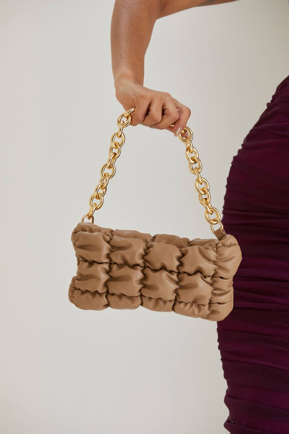 Belissh Women's 3d Quilted Shoulder Bag in Beige